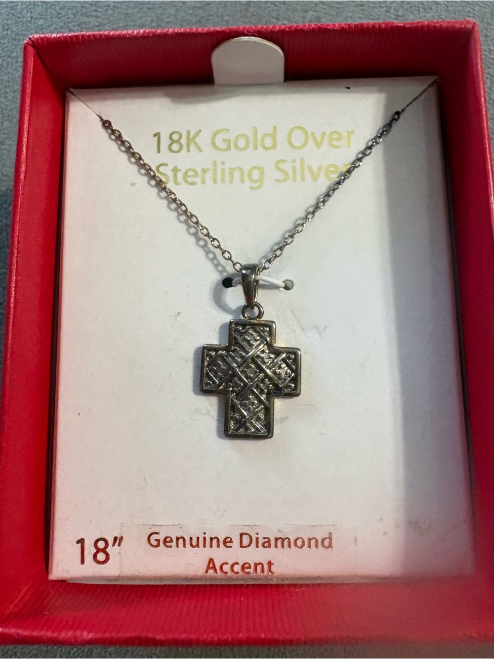 Sterling Silver Cross Pendant With Genuine Diamond Chip 18” 925